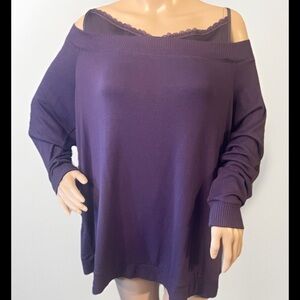 Lane Bryant Purple Pullover Sweater 22/24 Plus Off Shoulder Long Sleeve NWT